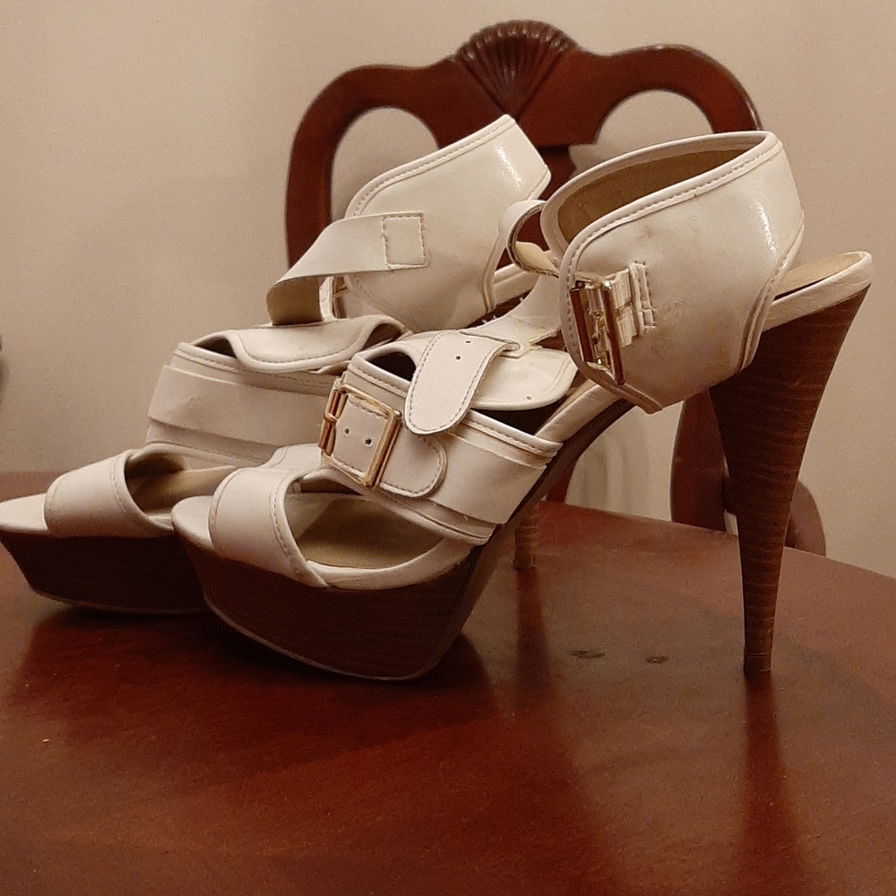 White leather heels